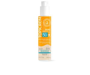 Topicrem SUN PROTECT Leche Solar Hidratante SPF50+, Spray con Filtros Orgánicos UVA/UVB, Protección Muy Alta, Resistente al Agua, 150 ml
