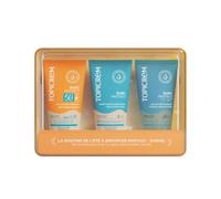 Topicrem SUN PROTECT Protector Solar Leche SPF50+ Set 3 pz (50 ml + Aftersun 50 ml + Gel Ducha) Invisible, Sin Blanco, Pieles Sensibles
