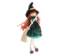 Topiky Adorno Colgante de Muñeca de Bruja con Falda de Gasa, Escoba, Figura de Bruja Pequeña, Decoración para Puerta, Ventana, árbol, Decoración del Hogar de Halloween, Tela Ligera con Campana (GREEN)