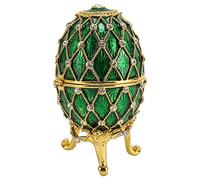 Topiky Joyero con Forma de Huevo de Fabergé con Incrustaciones de Diamantes de Imitación y Tapa con Bisagras para Anillos, Collares, Aretes, Decoración Artesanal de Metal de Aleación de