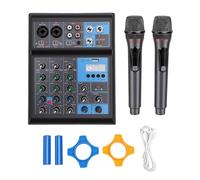 Topiky Juego de Micrófono Mezclador de Sonido de 4 Canales con Micrófono UHF Inalámbrico Dual, Consola de Mezcla de DJ con Placa de Sonido Profesional, Consola de Mezcla RGB con