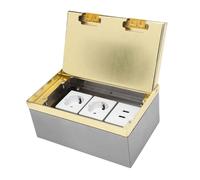 Topiky Kit de Caja de Enchufes para Empotrar en el Piso, Versátil, con 2 Receptáculos y 2 Puertos USB para Oficina y Hogar, Acero Inoxidable Dorado