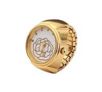Topiky Reloj con Anillo de Dedo, Esfera Redonda, Patrón de Flores de Rosas, Reloj de Anillo de Cuarzo para Mujer, de Dedo de Moda único para Mujer, con de con Banda Elástica (Gold)