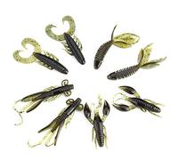 TOPINCN 25 Señuelos de Pesca de Camarones y Gusanos Suaves de Silicona de para Aparejos de Pesca Ecológicos, Marrón/Verde Oscuro/Naranja, 2,44"/2,36"/1,77"/,28", Adecuados para Entusiastas de la