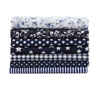 TOPINCN 7 Unids 50 * 50 Cm Telas De Algodón Diy Puntos Florales Cuadrados Precortados Quarter Bundle Patchwork Textiles Para El Hogar Para Coser (Azul)