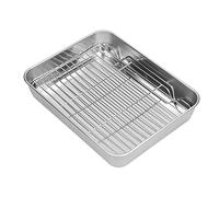 TOPINCN Bandeja para Asar de Acero Inoxidable con Rejilla, Asador Rectangular Fácil de Limpiar para Cocinar y Hornear, Duradera y No Tóxica, 1 Bandeja para Hornear, 1 Rejilla (26.5 * 20.5 * 5CM)