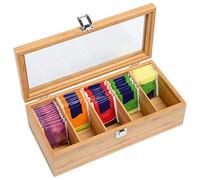 TOPINCN Caja de Almacenamiento de Bolsas de té de Madera con Ventana Acrílica, Organizador de Bolsas de té con 5 Compartimentos, Cubierta de Cerradura Magnética, Regalo Ideal (como se