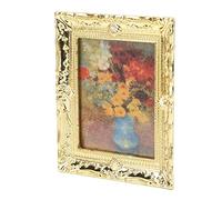 TOPINCN Casa de Muñecas en Aceite en Miniatura Hermoso Patrón de Flores de la Simulación de Marco de Oro para Accesorios Decorativos de la Sala de Estar Desde la Casa de Muñecas