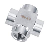 TOPINCN Conector de Instalación de Tuberías de Rosca Hembra G3/8 de 4 Vías Duradero en T de Acero Inoxidable para Uso de Agua/aceite/gas (Cuatro enlaces 3 minutos 3/8)