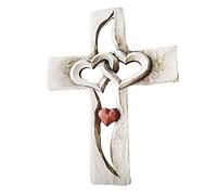 TOPINCN Cruz de Madera Tallada con Corazones Entrelazados, Cruz de Amor de Madera para Colgar en la Pared, Cruz de Madera Tallada a Mano para Decoración del Hogar, Sala de Estar, Color