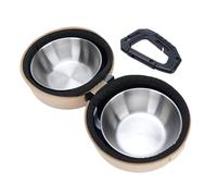 TOPINCN Cuenco Portátil para Perros, Cuenco Plegable de Viaje para Perros, Alimentador de Mascotas de Acero Inoxidable con Bolsa de Almacenamiento EVA para Acampar, Senderismo, (Caqui)