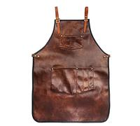 TOPINCN Delantal Ajustable de Cuero PU Impermeable Resistente Al Calor para Cocina Barbacoa Barbero Barista Trabajo Manual, PU Marrón, Correas Cruzadas en la Espalda