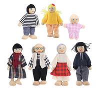 TOPINCN Figuras Domésticas de Personas en Miniatura, Conjunto Familiar de Casa de Muñecas de Madera de Pino, Accesorios Educativos para Casa de Muñecas para Niñas (Nuevo títere 7 Bocas)