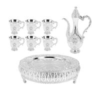 TOPINCN Juego de Ollas de Vino Vintage, Olla Decorativa Retro Europea de Aleación de Zinc con Bandeja, Copas de Vino Talladas Exquisitas para Exhibición de Mesa de Cena de Fiesta en Casa (SILVER)