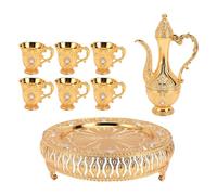 TOPINCN Juego de Ollas de Vino Vintage, Olla Decorativa Retro Europea de Aleación de Zinc con Bandeja, Copas de Vino Talladas Exquisitas para Exhibición de Mesa de Cena de Fiesta en Casa (GOLD)