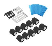 TOPINCN Juego Duradero de Cinta de Agarre para Tatuajes y Cubiertas para Bolígrafos, Máquina Protectora, 10 Rollos de Vendaje Antideslizante, 200 Bolsas, Soporte para 3 Vasos para Suministros de