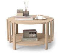 TOPINCN Mesa de café Redonda para Sala de Estar, Mesa Moderna de la Mesa de café de Madera, Mesa del Centro del Círculo Acento Mesa de té de la Oficina para la Oficina del Dormitorio (Color de madera)