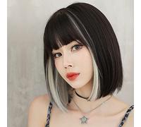 TOPINCN Peluca Corta de Moda Bob con Tinte para Orejas Colgantes para Mujer, Peluca Recta Ajustable con Fibra Sintética Resistente Al Calor, de Pelo de Clavícula de 13" (33 cm/13 pulgadas)