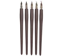 TOPINCN Pluma de Inmersión de Caligrafía con de Madera y 5 Tipos de Puntas para Escritura Artística, Perfecta para la Oficina en Casa (Poste de madera grueso marrón)