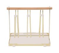 TOPINCN Rejilla para Secar Tazas, Portavasos, 6 Ganchos, Hierro y Madera de Haya, Cubierta de Silicona Antideslizante, Bandeja de Agua, Almacenamiento para Cocina, Sala de Estar