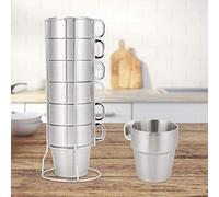 TOPINCN Taza Acero Inoxidable Apilable 6 Piezas Con Soporte Para Taza Soporte Taza Café Agua Con Aislamiento Térmico Doble Capa
