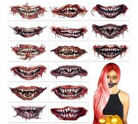TOPJOWGA 15 Hojas Tatuaje Boca, Tatuajes Temporales de Cara, Cicatrices y Sonrisa Terroríficos para Halloween y Carnaval