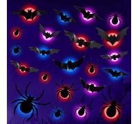 TOPJOWGA 22 Piezas Luces LED 3D Murciélagos Arañas, Murciélagos de Halloween Decoración, Arañas Luminosas de Halloween, Pegatinas de Pared para Interiores y Exteriores