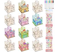 TOPJOWGA 23 Piezas Castillo en Madera, Bricolaje Manualidades Artesanía para Niños, Construir Castillo Creativo Arte Madera