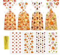 TOPJOWGA Bolsas de Celofán de Otoño, 100 Piezas Thanksgiving Bolsas para Chuches Transparente, Bolsas para Galletas, Bolsa de Caramelos, Bolsas de Celofán para Dulces Chocolate Galletas