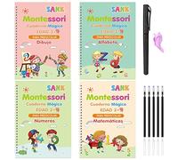 TOPJOWGA Cuaderno Magico Caligrafia Español, 4 Piezas Escritura para Niños, Cuaderno Reutilizable Borrable de Práctica, 5 Recargas y 1 Soporte