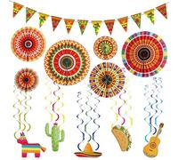 TOPJOWGA Decoraciones de Fiesta Mexicana, Pancartas Mexicanas Abanicos Remolinos Colgantes Coloridas Guirnaldas, Colgantes para Decoración Fiestas Cumpleaños Mexicana