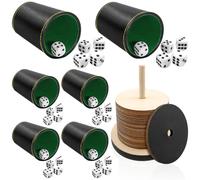 TOPJOWGA Juego de 6 Cubertería de Piel con 30 Cubos, Cubiertos Shock con Dados de Cuero, Cubiertos de Choque de Madera, Juego de Dados, Juego de Viaje, Accesorios de Juegos