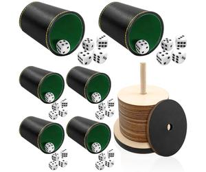 TOPJOWGA Juego de 6 Cubertería de Piel con 30 Cubos, Cubiertos Shock con Dados de Cuero, Cubiertos de Choque de Madera, Juego de Dados, Juego de Viaje, Accesorios de Juegos