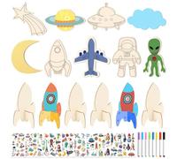 TOPJOWGA Juego de manualidades de madera, 33 unidades, juegos de manualidades de madera para niños, cohete para pintar, madera para manualidades, manualidades creativas, manualidades, pintura DIY