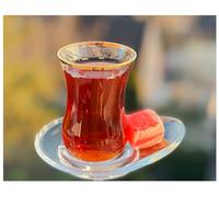 Topkapi - Juego de té turco de 12 piezas Berrin-Sultán para 6 personas │ 6 vasos de té y 6 posavasos │ Vaso de té con borde dorado │ Incluye posavasos de gota │ Envío seguro