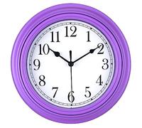Topkey Reloj de Pared Silencioso Cocina 9 Pulgadas Retro Sin Tictac Decorativo Dormitorio Oficina Reloj de Pared - Morado Oscuro