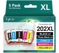 Topkolor 202XL Reemplazo para Epson 202XL 202 XL Compatible con Epson Expression Premium XP-6000 XP-6005 XP-6100 XP-6105 (1 Negro, 1 Foto Negro, 1 Cian, 1 Magenta, 1 Amarillo)