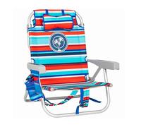 Topline Silla de playa portátil de lujo, ligera, a rayas, color rojo y azul, plegable, con tarjeta, ideal para exteriores, playa, camping, picnic o pesca