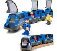 TOPLIVING Tren Alimentado por Pilas para Tren de Madera, Juguete de Alta Velocidad para niños pequeños, 3, 4, 5 años, niños, embragues magnéticos, vehículo Urbano con Figuras