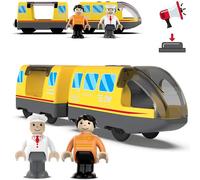 TOPLIVING Tren de locomotora a pilas (conexión magnética) - Potente tren motor compatible con Thomas, Brio Chuggington - Juguete para niños pequeños - Amarillo