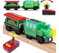 TOPLIVING Tren de madera, tren de locomotora a pilas, tren teledirigido para juego de pistas, vehículos tractores con motor potente, apto para todos los sistemas ferroviarios de grandes marcas