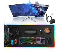 TopMade Alfombrilla de mouse de carga inalámbrica, alfombrilla de mouse RGB para juegos, 35.4 x 15.8 pulgadas, extra grande, impermeable, alfombrilla de escritorio para computadora, color negro