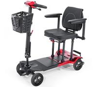 TopMate ES41 Patinete de Movilidad para Adultos y Personas Mayores, Ligero, Plegable, Aprobado para Aerolíneas, con Asiento Ultra Ancho, Manillar Ajustable y Cesta - Rojo