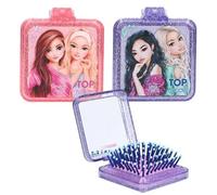 TopModel Beauty and Me - Juego de 2 cepillos plegables para el pelo, diseño de purpurina, color rosa y morado, con espejo