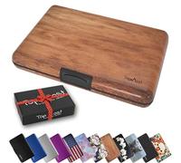 TopMost Cartera de Aluminio con Bloqueo RFID para Tarjetas de crédito para Hombres y Mujeres, Ranuras para 12 Tarjetas y facturas, Textura de Madera, 11 x 7,5 x 2 cm, Soporte para Tarjetas y Billetes