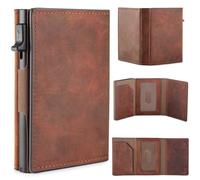 TopMost Cartera desplegable de Piel auténtica para Hombre. Soporte para Tarjetas de crédito con Bloqueo RFID. Cartera Ridge con Ventana de identificación. Delgada, Minimalista, Capacidad para 5-9