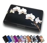 TopMost Tarjetero de Aluminio con Bloqueo RFID para Hombres y Mujeres, Ranuras para 12 Tarjetas y boletos, orquídea, pequeño, Tarjetas y Efectivo