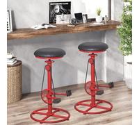 Topower Taburete de bar vintage de poliuretano, asiento suave y pedal de hierro, altura ajustable, diseño de rueda de bicicleta