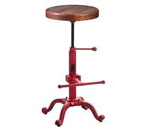 Topower Taburete industrial retro vintage de madera para tractor de cocina, giratorio, altura ajustable, color rojo antiguo