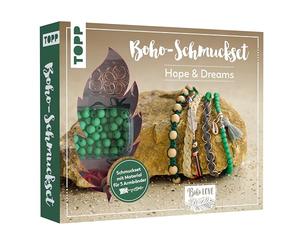 TOPP Juego de joyas bohemias Hope & Dreams (verde). Instrucciones y material para hacer 5 pulseras de estilo bohemio (idioma español no garantizado), cintas, anillos, cuentas y colgantes, sin níquel